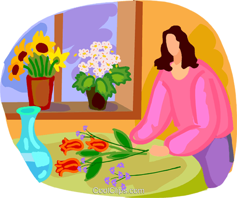 Mujer Arreglos Florales En Macetas Libres De Derechos - Illustration (480x400), Png Download