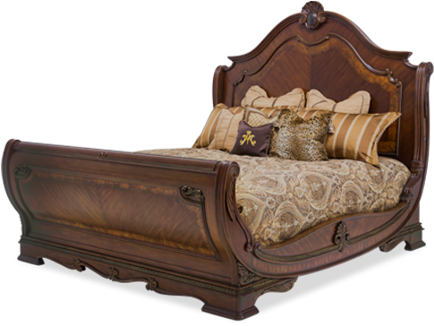 King Curved Cognac Finish Sleigh Bed Frame With Headboard - Sleigh Beds (600x510), Png Download
