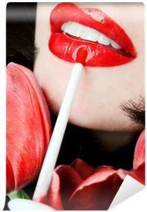 Sexy Young Woman Applying Red Lip Gloss / Lipstick - Lip Gloss (400x400), Png Download