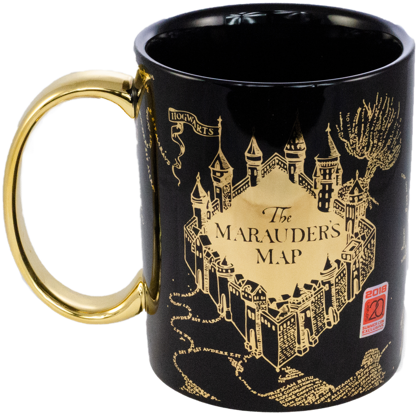 Hp12341 Megamug Blackw Gold Maraudersmap Front - Harry Potter Marauder's Map Heat Reveal Mug (2000x2000), Png Download
