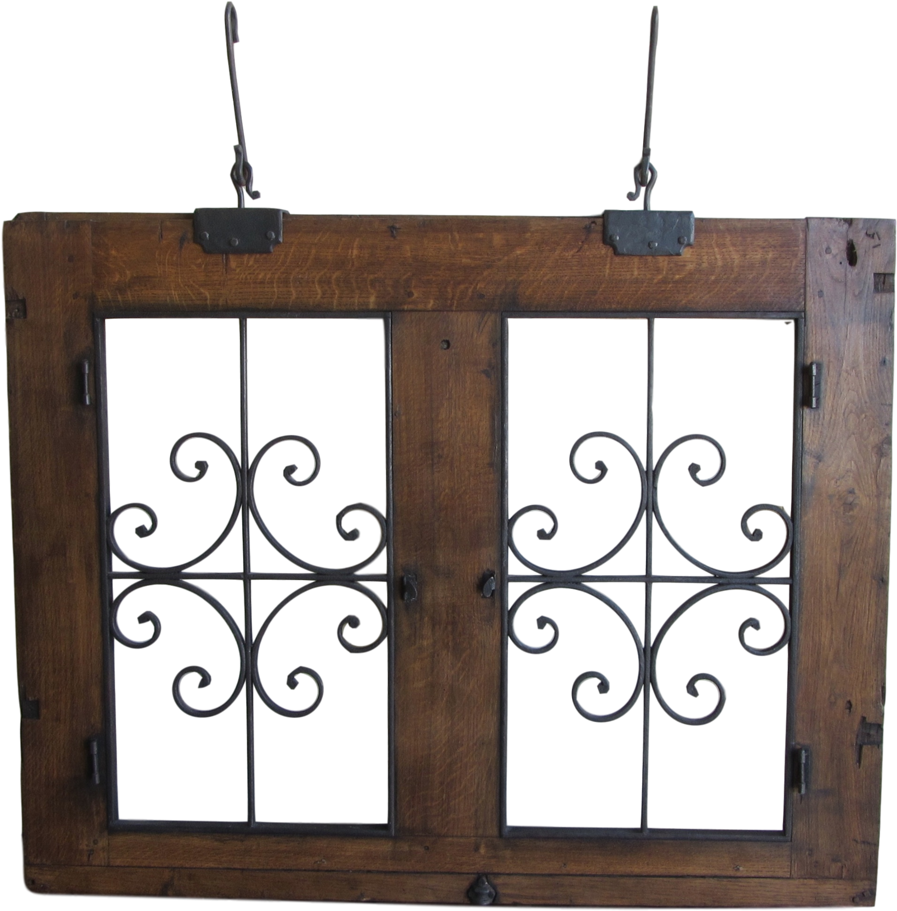 Antique Wrought Iron And Wood Hanging Window-circa - Iron (2048x2048), Png Download