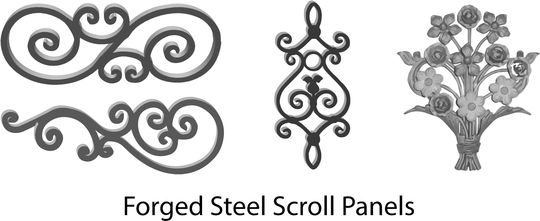 Wrought Iron Scrolls Forged Steel Scroll Panels Wide - Steel (1920x881), Png Download