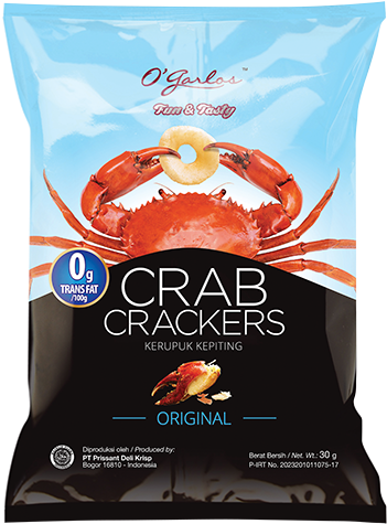 O'garlos Crab Original - Shrimp Snacks Package Design (394x503), Png Download