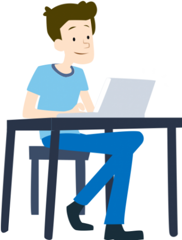 Guy Sitting Blue - Student On Computer Png (370x486), Png Download