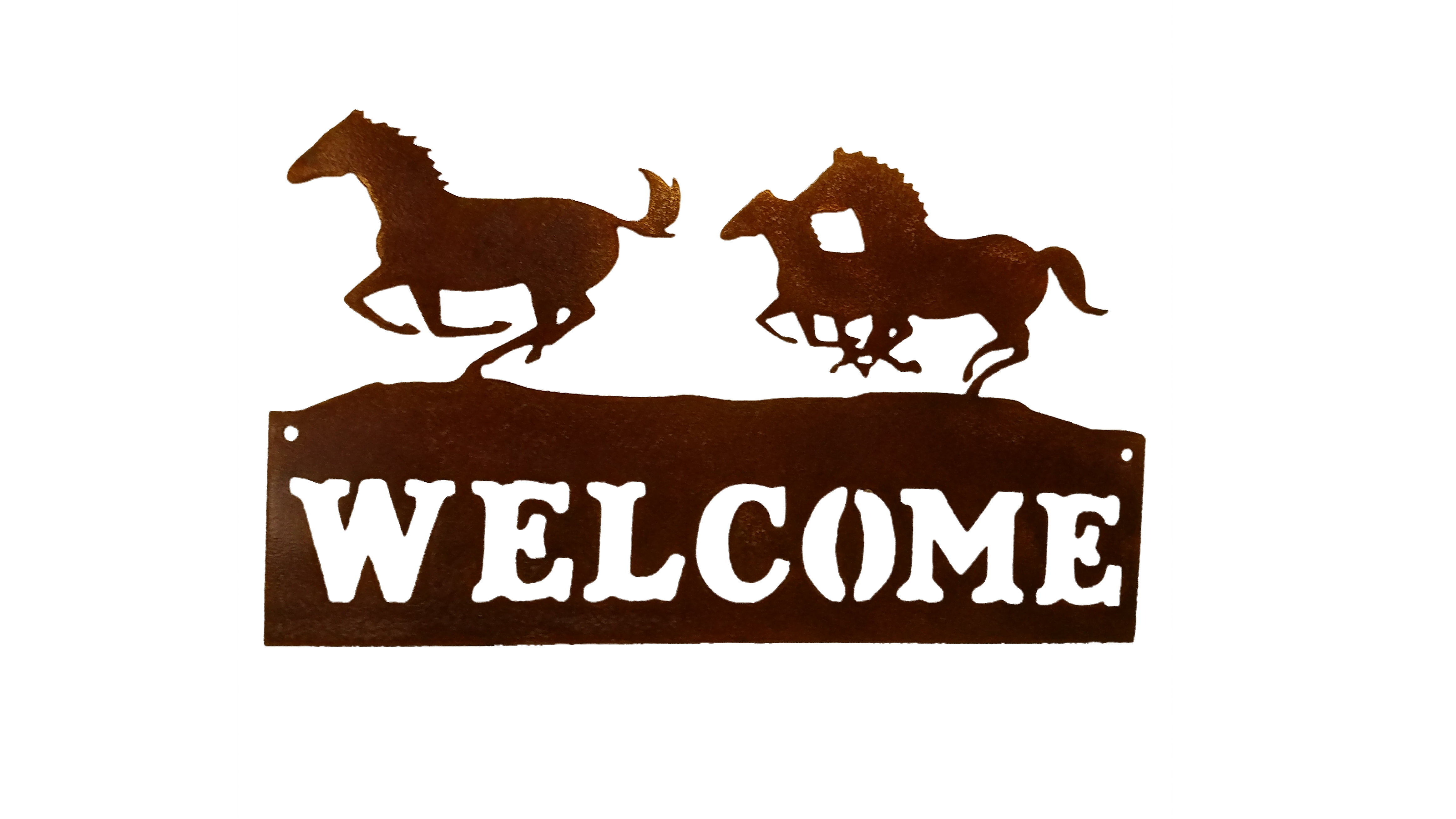 Running Horse Welcome Larger Image - Rustic Ironwerks Rustic Horse Quadruple Rocker Metal (4656x2620), Png Download