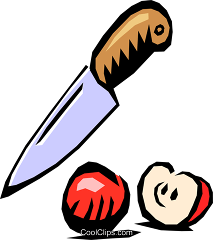 Knife With Apple Royalty Free Vector Clip Art Illustration - Obst Schneiden Clipart (426x480), Png Download