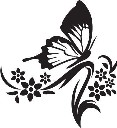 Elegant Floral Wall Decal - Flowers And Butterflies Silhouette (451x451), Png Download