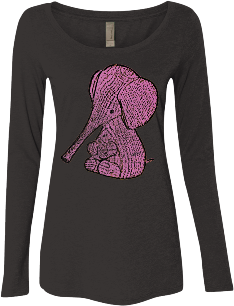 Pink Elephant Cute Long Sleeve Shirt - Paw Universe Ladies' Scoop Neck Long Sleeve (1060x1060), Png Download