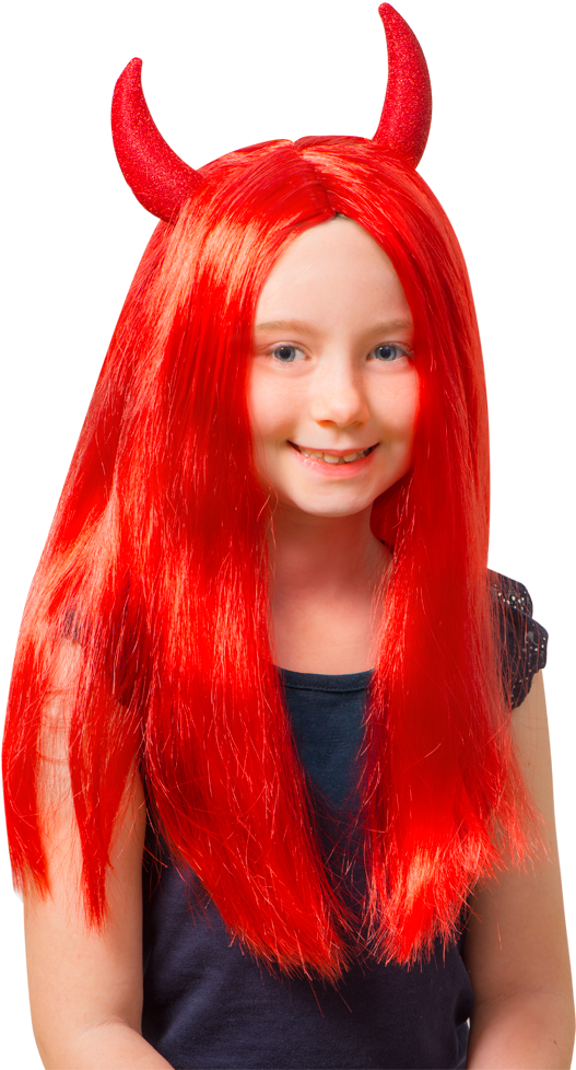 Red Devil Wig Halloween At Toys Png Devil Wig - Rød Djevelparykk Kids No Brand (675x1014), Png Download