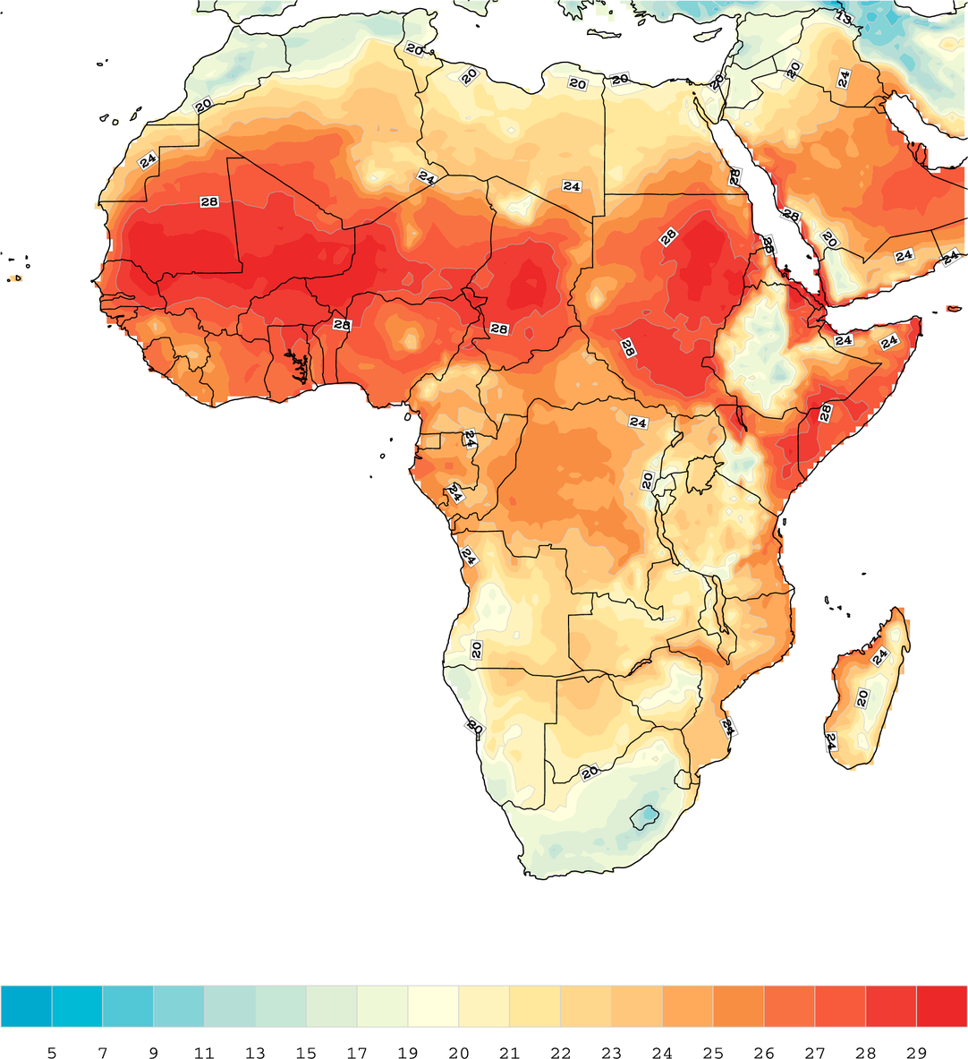 Africa 1971 2000 Mean Temperature - Climate Change Temperature Africa (1082x1183), Png Download