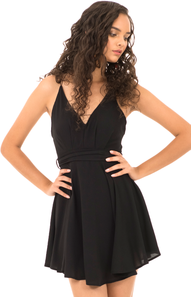 Vestido Cuello V Corto (682x954), Png Download