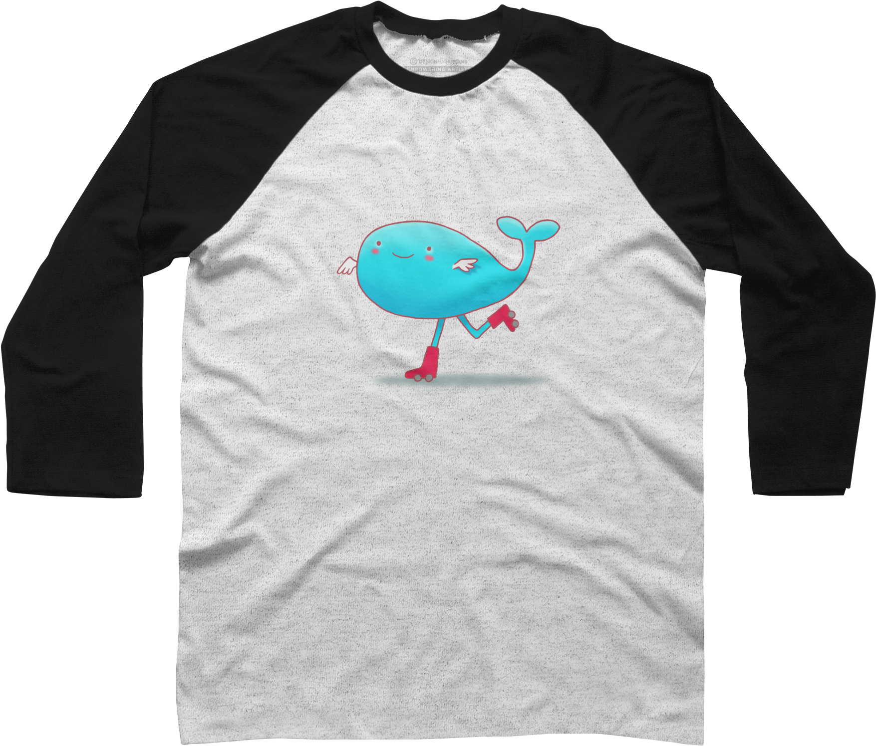Skating Whale Baseball Tee - T-shirt (1800x1560), Png Download