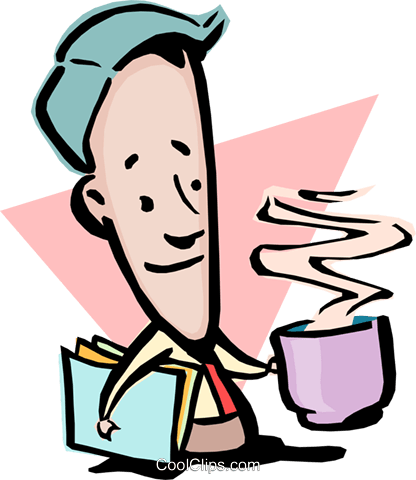 Cartoon Man With Cup Of Coffee Royalty Free Vector - Kaffee Trinken Mann Clipart (416x480), Png Download