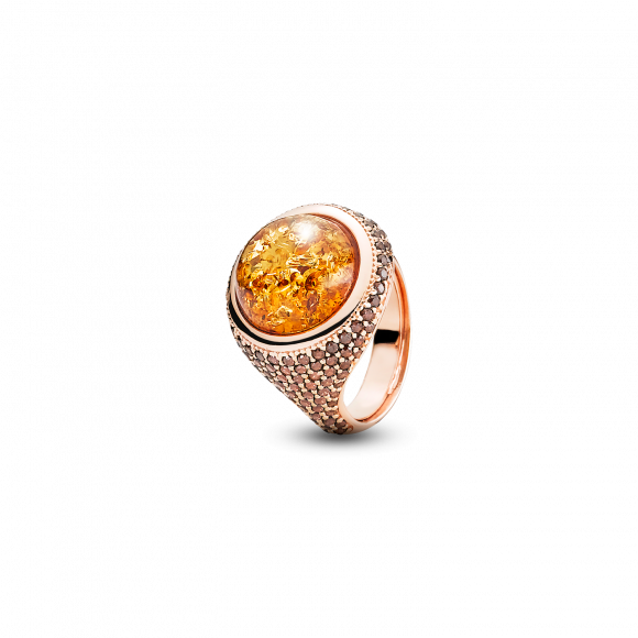 Rose Gold Silver Ring With Amber - Amber (580x580), Png Download