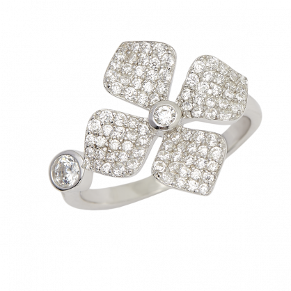 5 Sterling Silver Ring Studded With American Diamond - Silver (418x418), Png Download