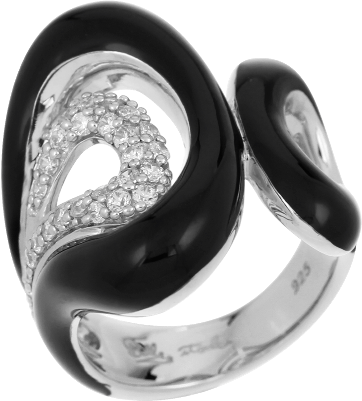 Sterling Silver Italian Enamel Vapeur Black Ring With - Silver (790x865), Png Download