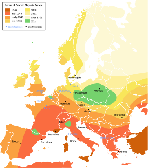 The Black Death Took Out Around 20 Million People Within - Spread Of The Bubonic Plague In Europe (511x580), Png Download