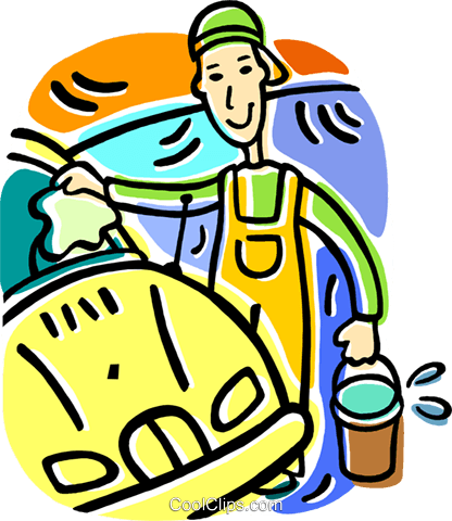 Man Washing Car Royalty Free Vector Clip Art Illustration - Lavare L Auto Con Secchio (416x480), Png Download