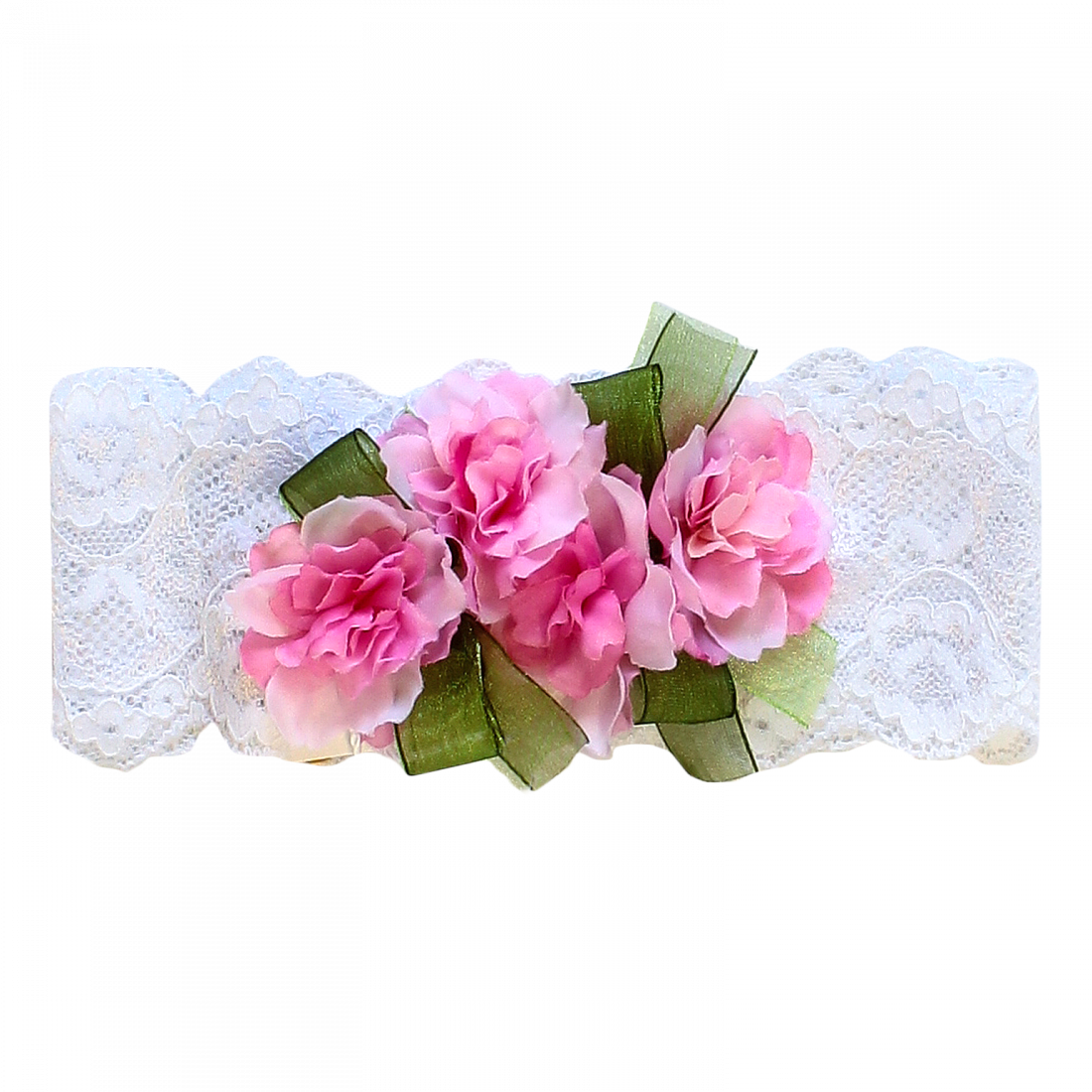 Headband In Lace With Flowers And Ribbons - Lace (1100x1100), Png Download