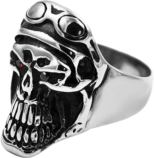 Red Eyed Biker Skull Ring - Men Surgical Steel Aviator Goggles Skull Biker Motorcycle (555x555), Png Download