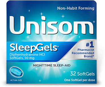 Try Sleepgels At Night - Unisom Doxylamine 25 Mg (406x307), Png Download