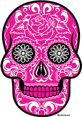 Ladies Pink Sugar Skull Burnout V-neck (400x400), Png Download