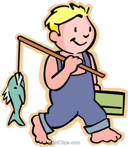 Little Boy With His Fishing Pole Royalty Free Vector - Fish With Boy (417x480), Png Download