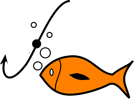 Fish Fishing Hook Bait Sport Lure Catch Li - Fish On Hook Cartoon (458x340), Png Download