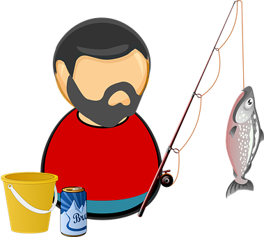Angler Bait Beer Bucket Catch Comic Charac - Fisherman Clipart (379x340), Png Download