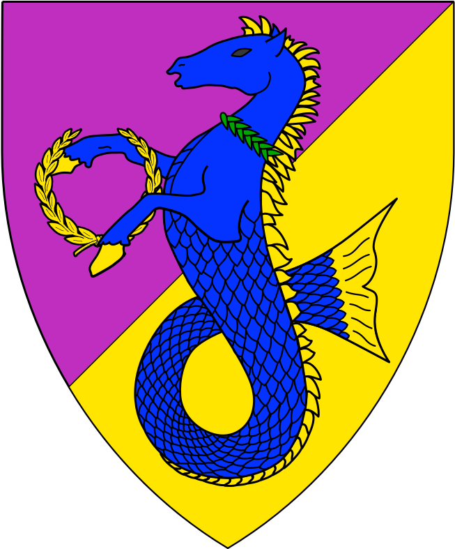 Per Bend Sinister Purpure And Or, A Seahorse Rampant - Heraldry (709x844), Png Download