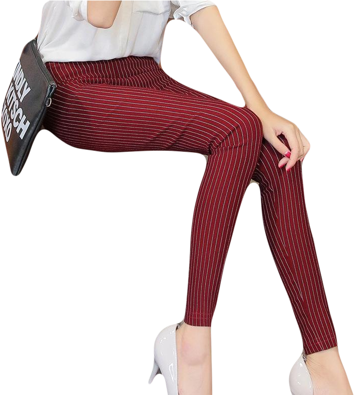 Women Vertical Striped Pants - New Fashion Women Vertical Striped Pants Female Pencil (759x780), Png Download