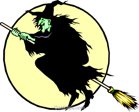 Witch On A Broomstick Royalty Free Vector Clip Art - Bruxa Na Vassoura Png (480x385), Png Download