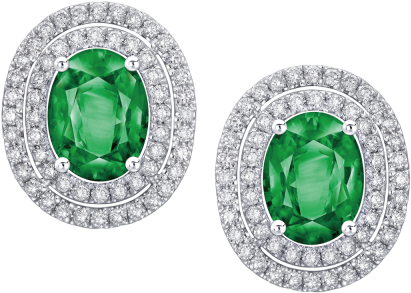 Oval Shaped Emerald And Diamond Earrings - 椭圆 形 绿色 宝石 (640x640), Png Download
