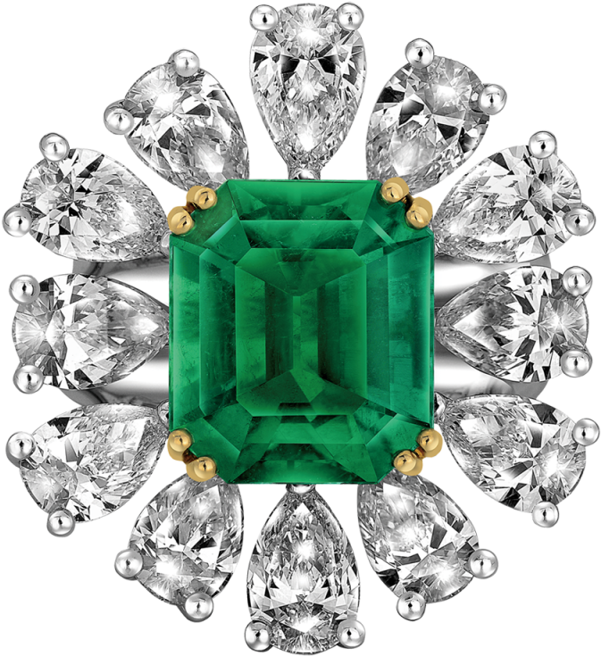Octagonal Cut Emerald And Diamond Ring - Ring (1280x1280), Png Download