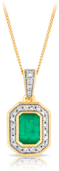 Emerald Cut Emerald And Diamond Pendant Set In 9ct - Pendant (400x400), Png Download