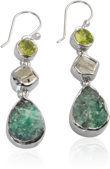 Peridot, Pyrite And Emerald Silver Earrings - Earring (600x600), Png Download