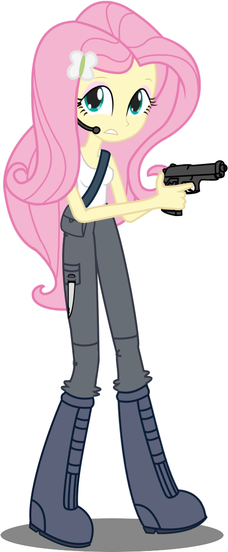 Gioku, Equestria Girls, Fluttershy, Gun, Headset, Pistol, - Equestria (718x1183), Png Download