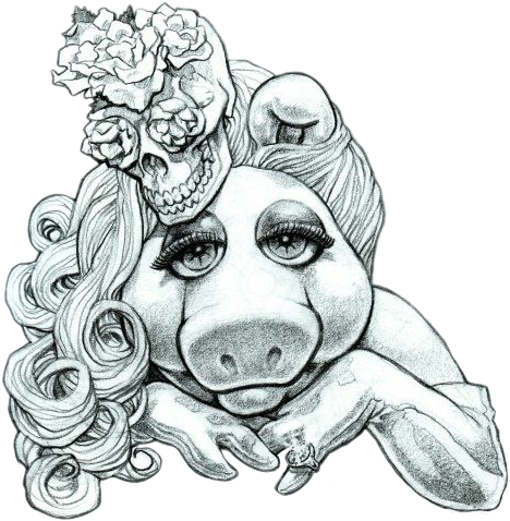 Misspiggy Piggy Pig Muppets Tattoo Blackandwhite - Miss Piggy Pin Up (468x478), Png Download