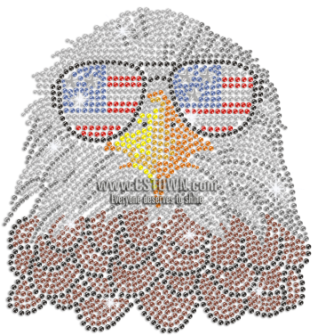 Cool Eagle With American Flag Glasses Iron On Rhinestone - Iron On Rhinestone Transfer (450x450), Png Download