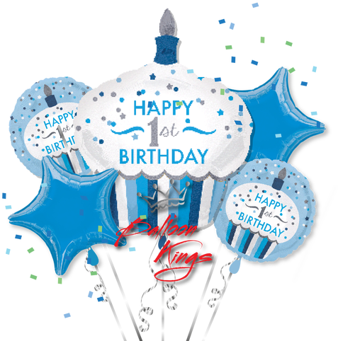 1st Birthday Boy Cupcake Bouquet - 18" 1st Birthday Cupcake Boy Balloon - Mylar Balloons (500x500), Png Download