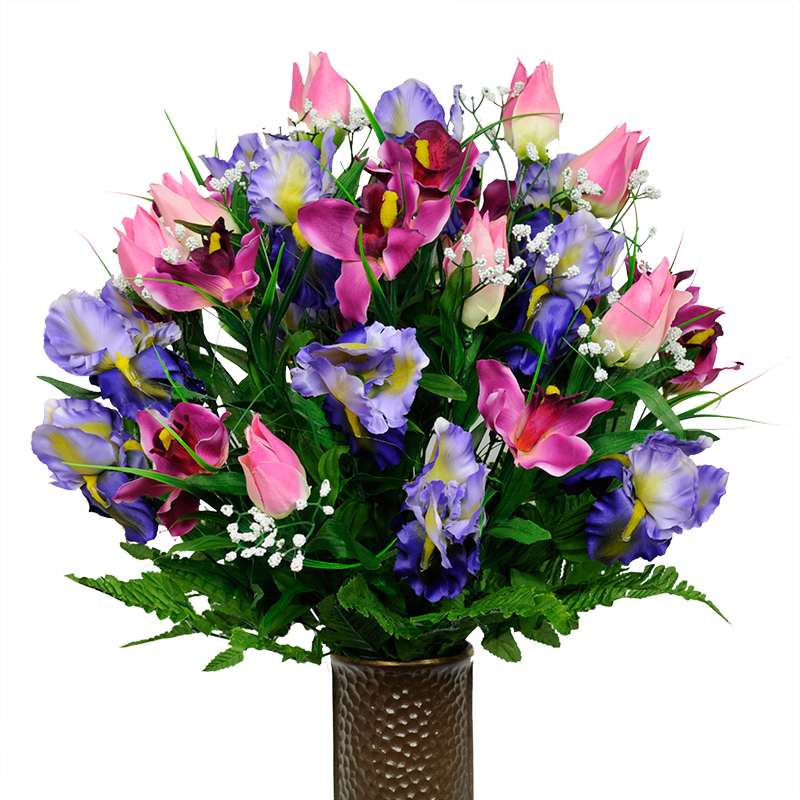 Pink Tulip & Purple Iris Mix - Ruby's Silk Flowers Pink Tulips Lavender Iris Artificial (800x800), Png Download