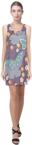 Butterflies, Clouds And Flowers On Purple Beautiful - Dress (500x500), Png Download