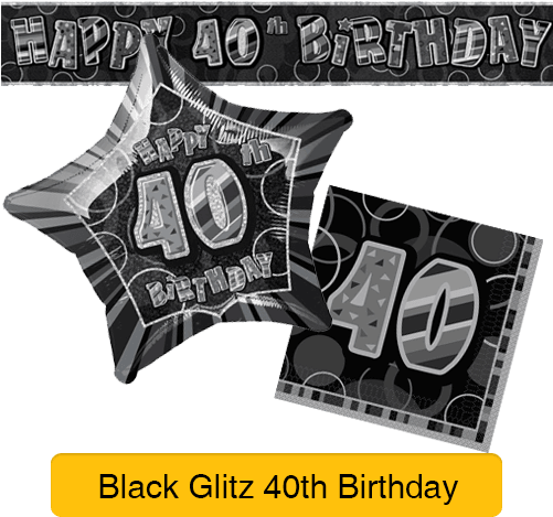 Black Glitz - 20" Foil Glitz Black Happy 40th Birthday Balloon (500x500), Png Download
