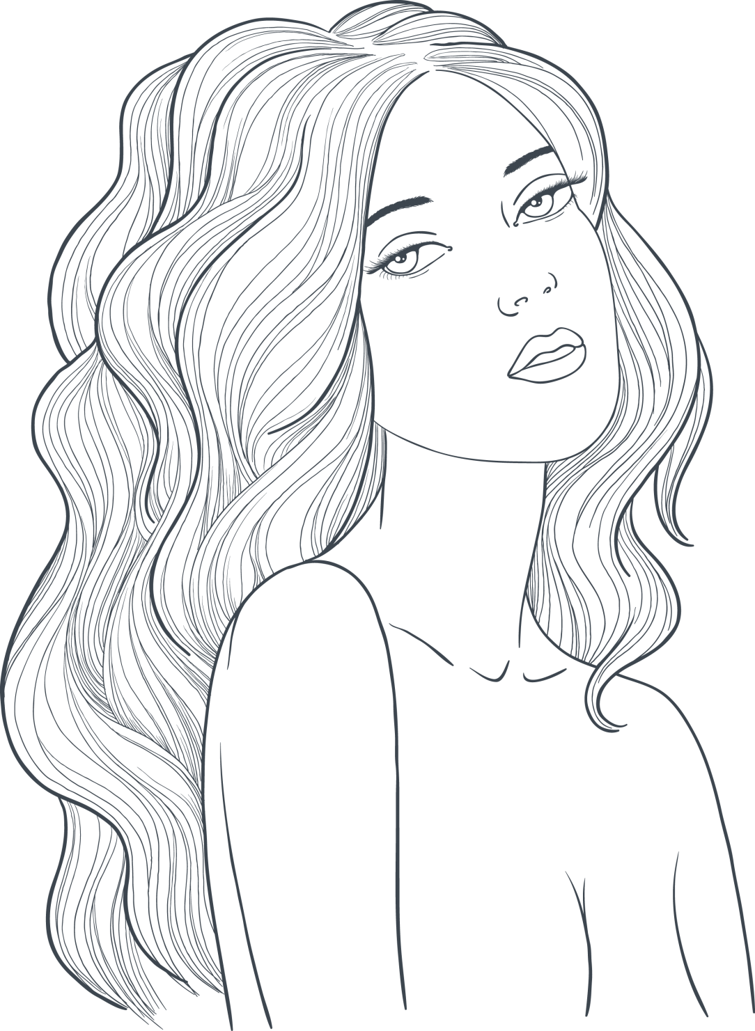 Large Size Of Drawing Of Girl Cutting Her Hair Back - Hairstyles For Girls Drawing (1084x1481), Png Download