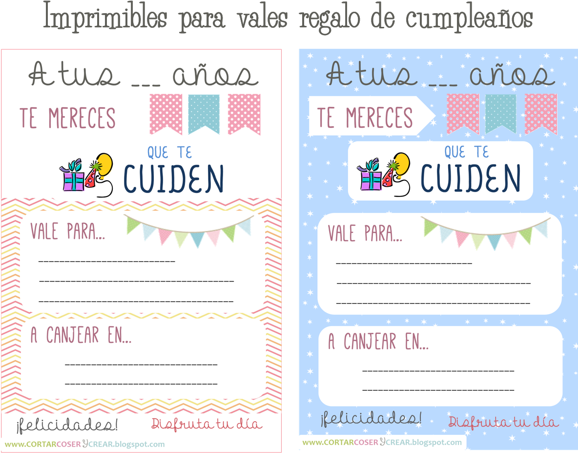 Imprimibles Vales Cumpleaños - Cupones Para Regalar A Una Amiga (1189x959), Png Download