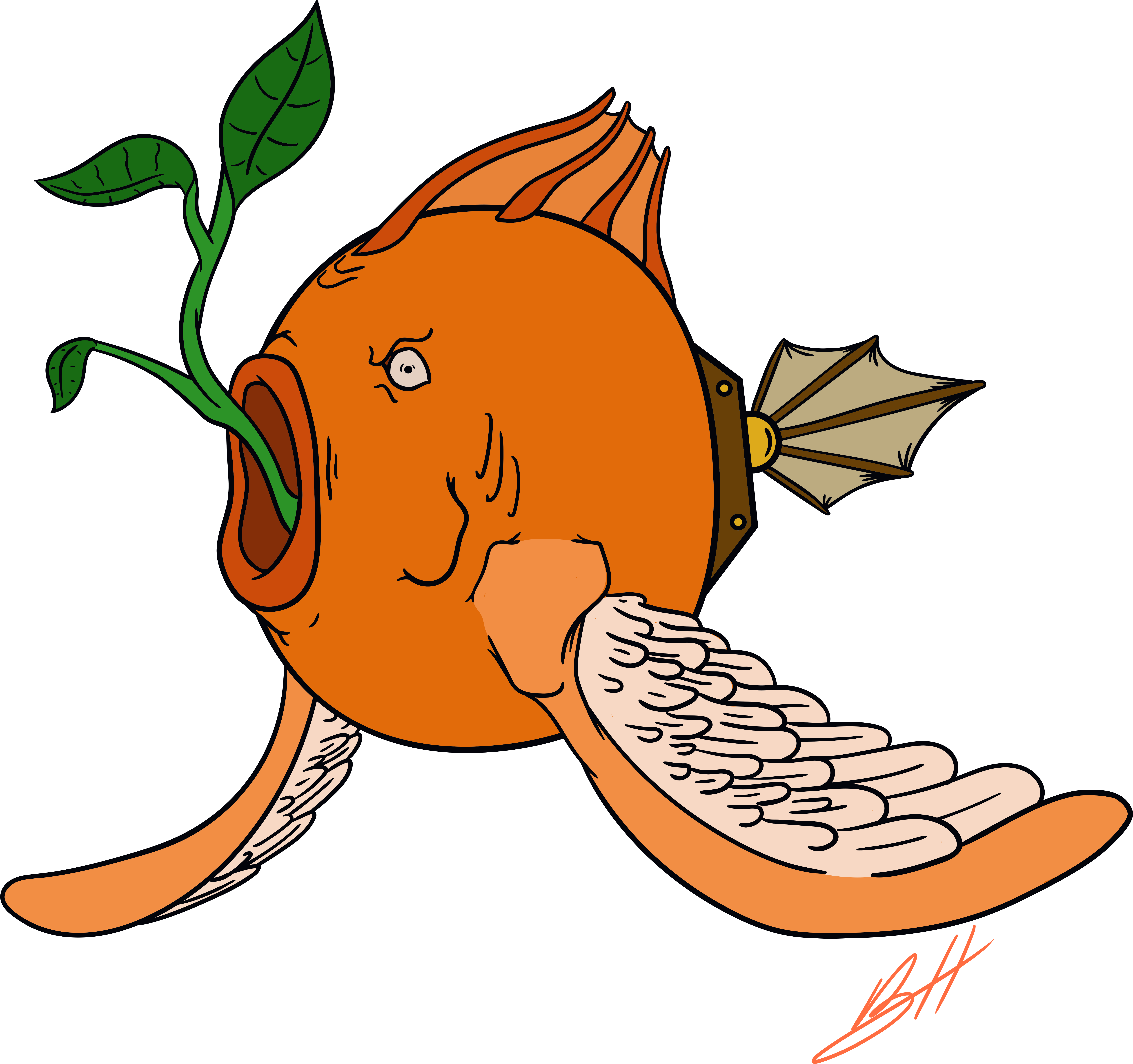 Fish With Leaves, Digital, (8268x7089), Png Download