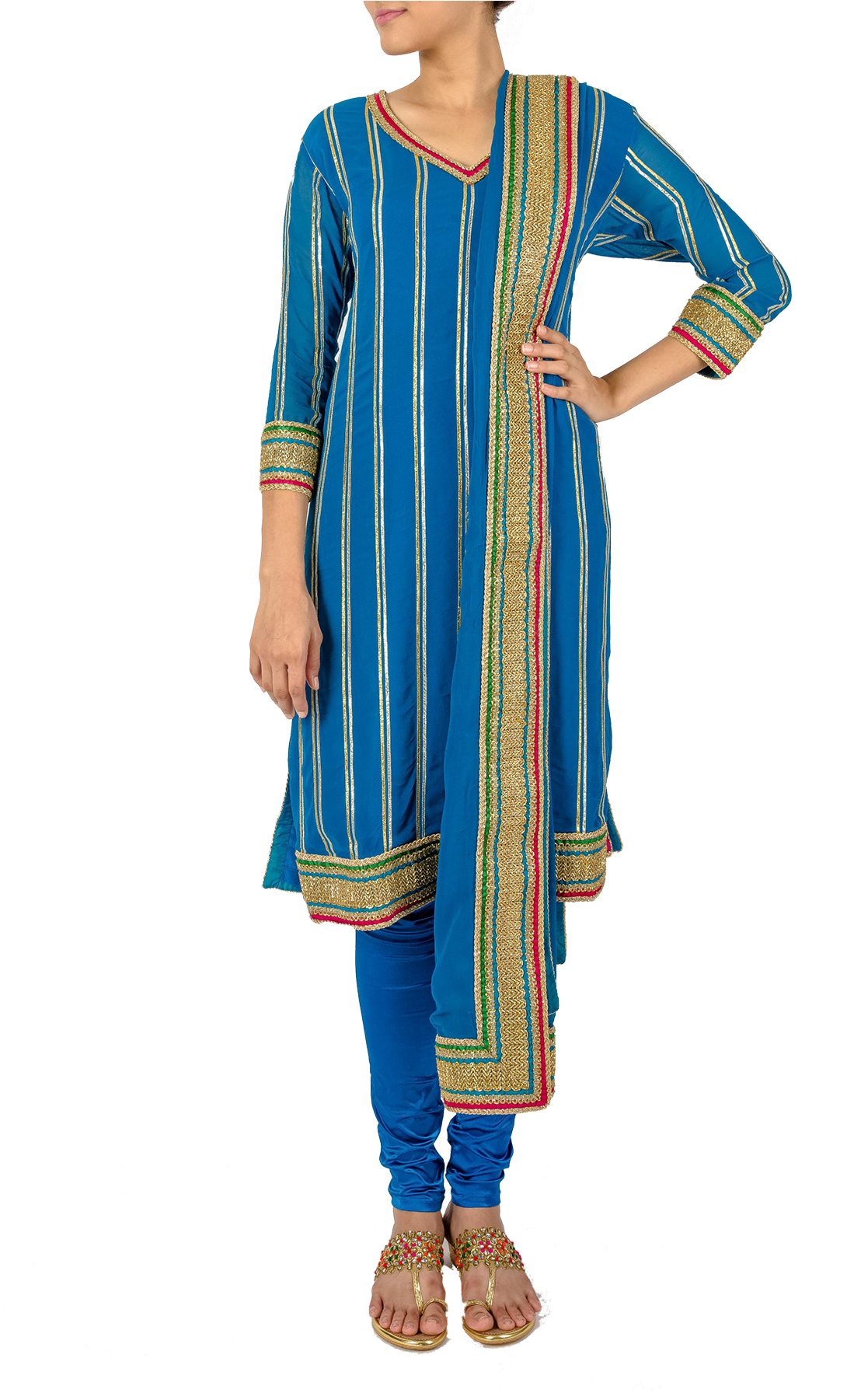 Striped Blue Gota Kurta Set By Asal By Abu Sandeep - Silk (1200x1800), Png Download