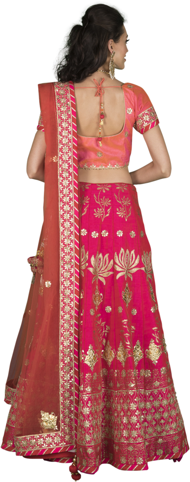Hot Pink Lotus Motif Gota Lehenga - Party Wear Kurti Design (683x1024), Png Download