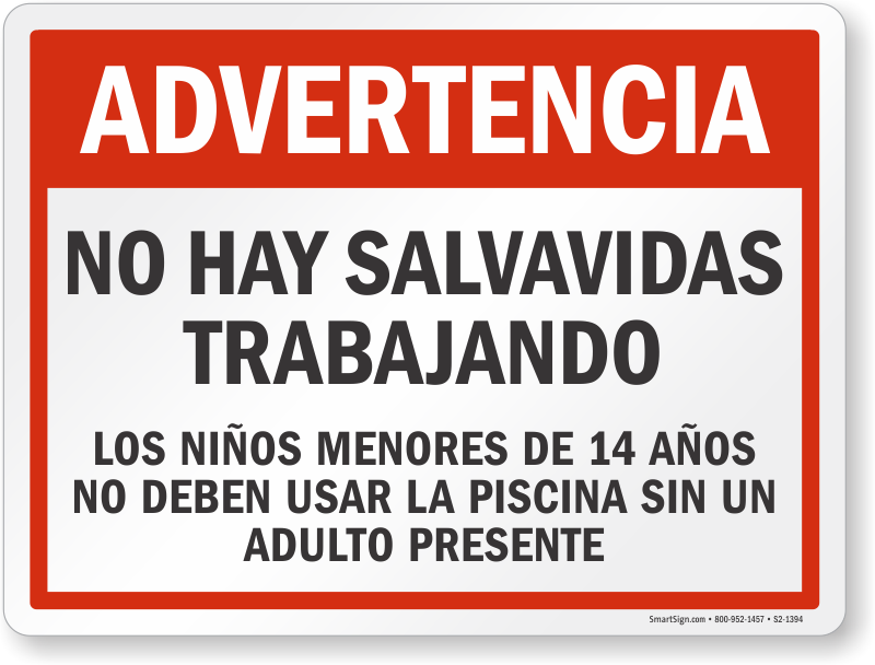 Spanish No Lifeguard On Duty Sign - Smartsign By Lyle S-7812-al-10 Aluminum Sign, Safety (800x608), Png Download