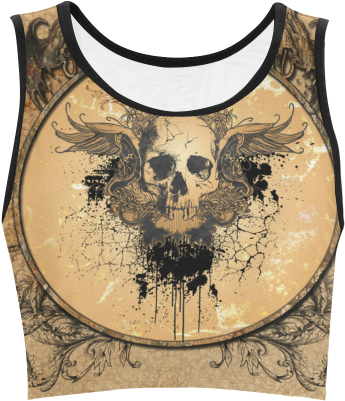 Awesome Skull With Wings And Grunge Women's Crop Top - Awesome Skull With Wings Oval Ornament (500x500), Png Download